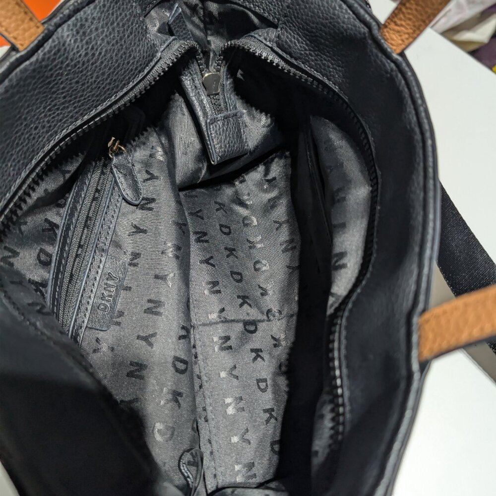 DKNY Black/White Faux Leather Tote/Crossbody - Picture 2 of 5